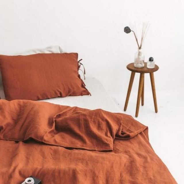 Burnt Orange washed Cotton duvet cover / burnt orange luxury duvet cover with Matching Pillow Cases / Free Express Shipping