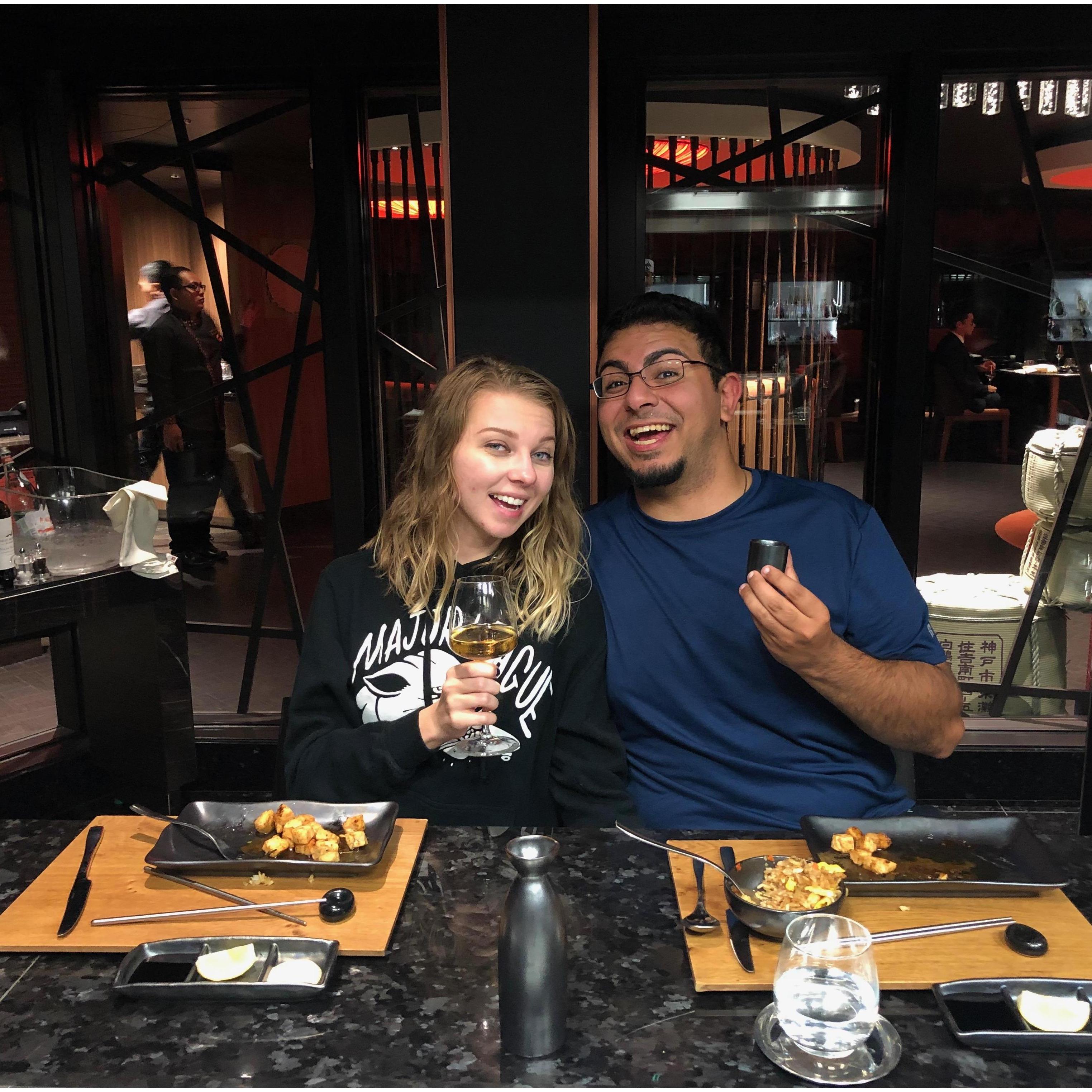 We both love sushi and sake!
