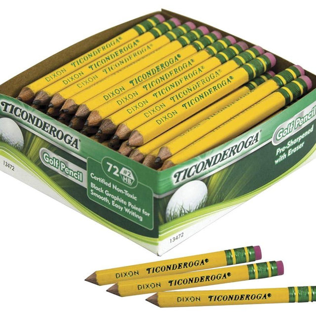 Ticonderoga Golf Pencils With Erasers, #2 HB Lead, Yellow, Pack Of 72