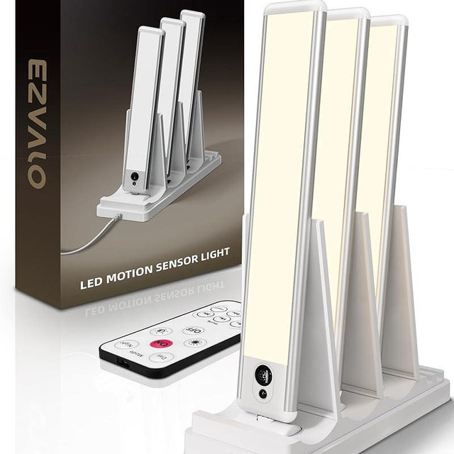 EZVALO Under Cabinet Lighting with Charging Station, Rechargeable Motion Sensor Light Indoor, Dimmable Closet Lights Wireless, 3500K, Motion Activated Under Counter Lights for Kitchen,Pantry(3 Pcs)