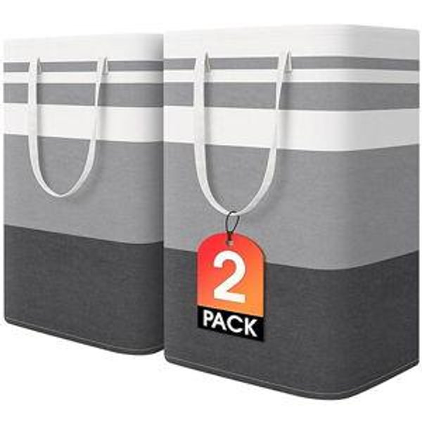 HomeHacks 2-Pack Large Laundry Basket, Waterproof, Freestanding Laundry Hamper, Collapsible Tall Clothes Hamper with Extended Handles for Clothes Toys in the Dorm and Family-(Gradient Grey, 75L)