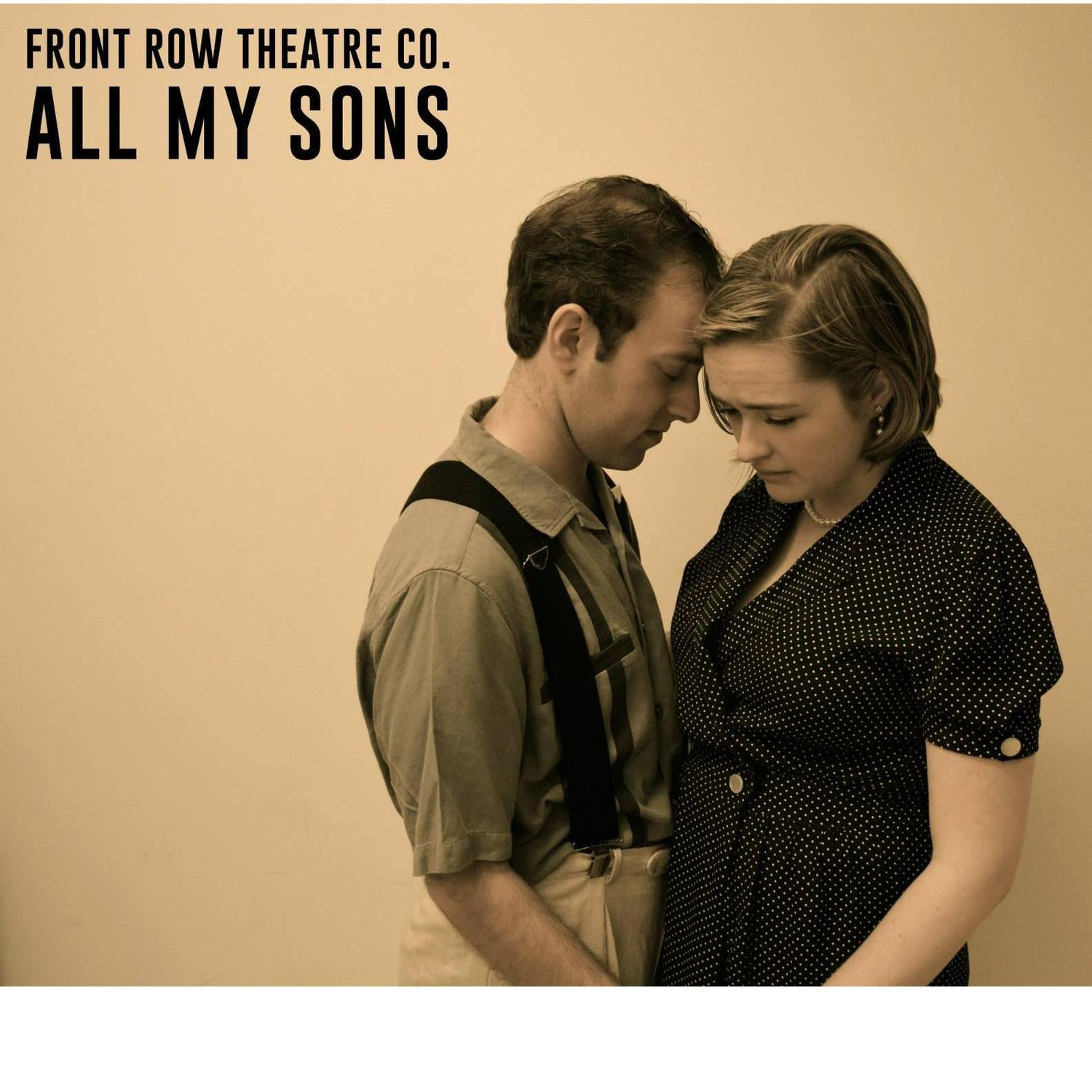 Our senior year, we were in two shows together! This is from the promotional campaign for All My Sons — we played Mr. and Mrs. Keller, and our officiant, Alex, was our director!