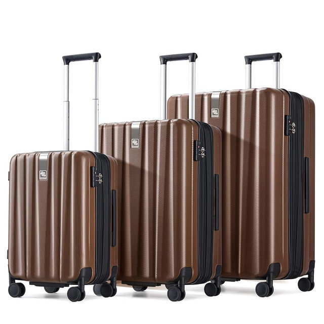 Hanke Expandable Hardshell Luggage Sets 3 piece Carry On Luggage with Wheels Suitcases Lightweight Checked Tsa Luggage Rolling Large Suitcase Travel Luggage Bag Woman Men 20/24/29 Inch(Brown)
