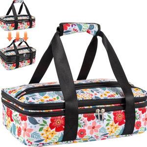 Double Decker Casserole Carrier Fits Pioneer Woman Kitchen Stuff & 9x13 Baking Dish, Expandable Lasagna Lugger Tote, Leakproof Thermal Food Warmer Bag for Potluck, Travel, Hot/Cold Food & Mom Gifts