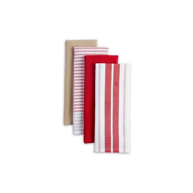 4pk 16"X28" Bistro Kitchen Towels Beige/Red/White - Town & Country Living