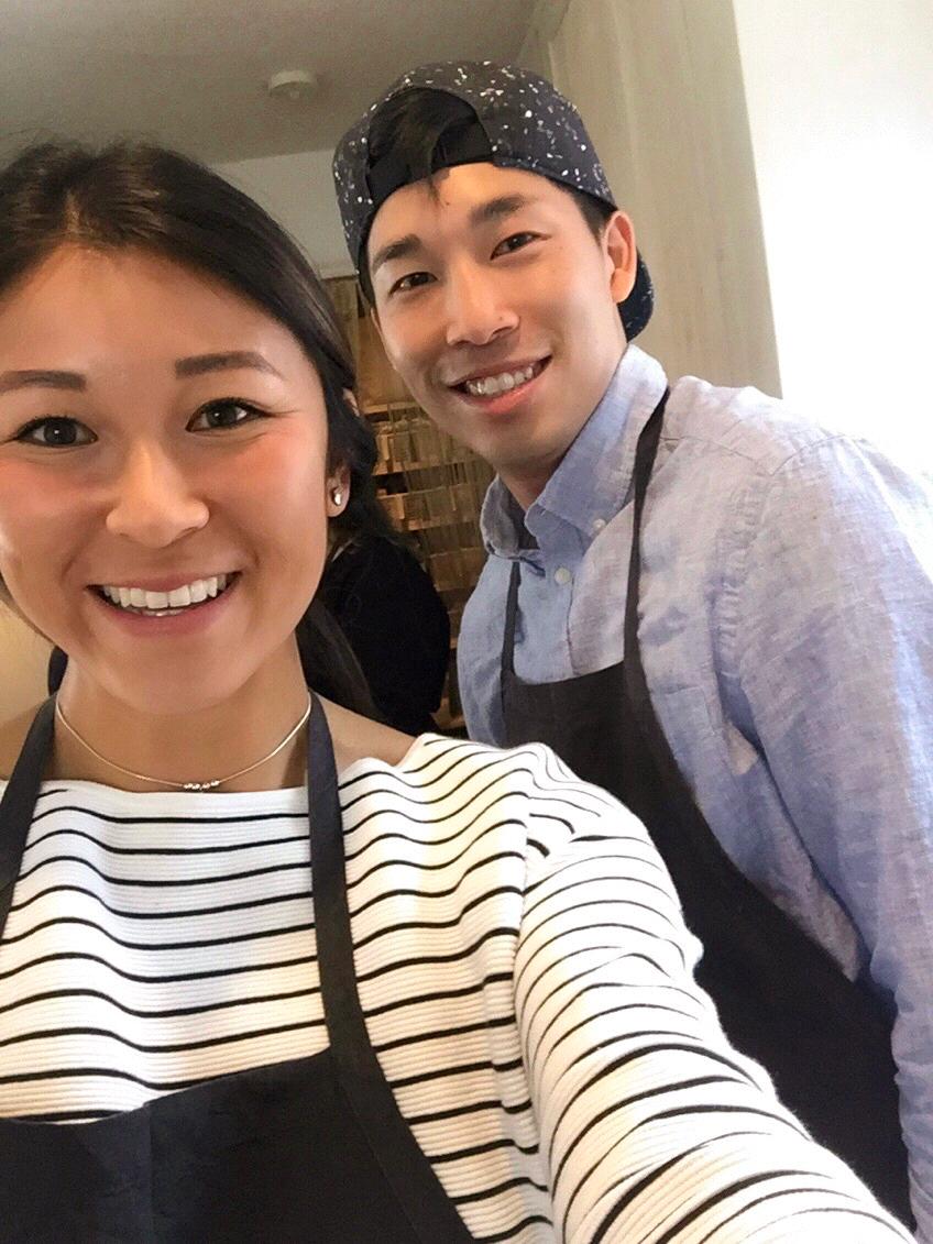 Our first cooking class together in Japan!!
We learned how to make tamagoyaki (sweet egg), sesame green beans, and our favorite, gyoza!!