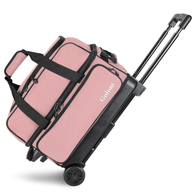Goloni Double Roller 2 Ball Bowling Bag with Separate Shoe Compartment,2 Ball Bowling Bag with Wheels,Retractable Handle Extends to 40"