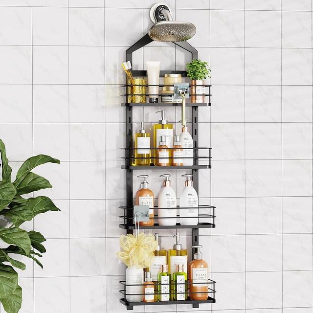 ODesign Shower Caddy Organizer Over Head Anti-Swing Hanging Bathroom Shelves Basket Rack Rustproof (Black, 11.96" x 4.84" x 39")