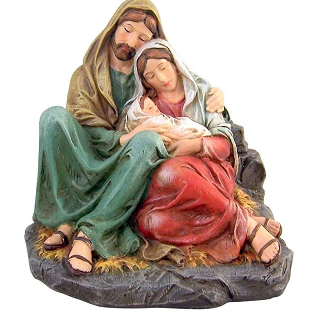 Resting Holy Family Figurine Resin Christmas Nativity Statue, 6 Inch