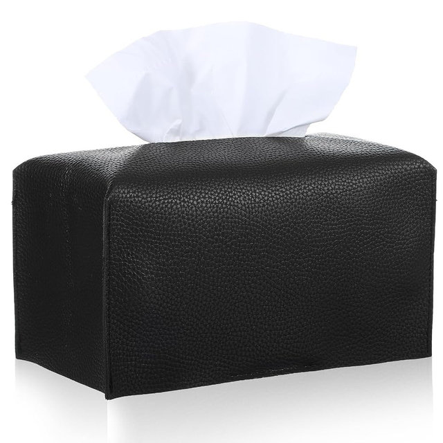 Lnngub Modern Rectangular PU Leather Black Tissue Box Cover