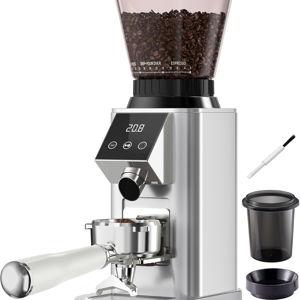 Tuni G1 Conical Burr Coffee Grinder, 48 Grind Settings Anti-static Burr Mill, Precision Electronic Timer and LED Touchscreen for Espresso/Drip/Cold Brew/French Press, Stainless Steel, Silver