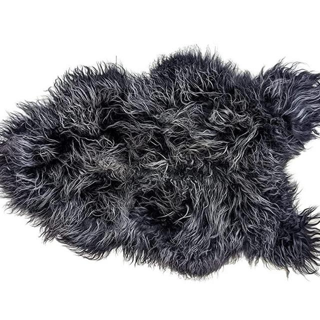 Sheepskin Rug Throw Genuine Icelandic (Frosted Black Curly)
