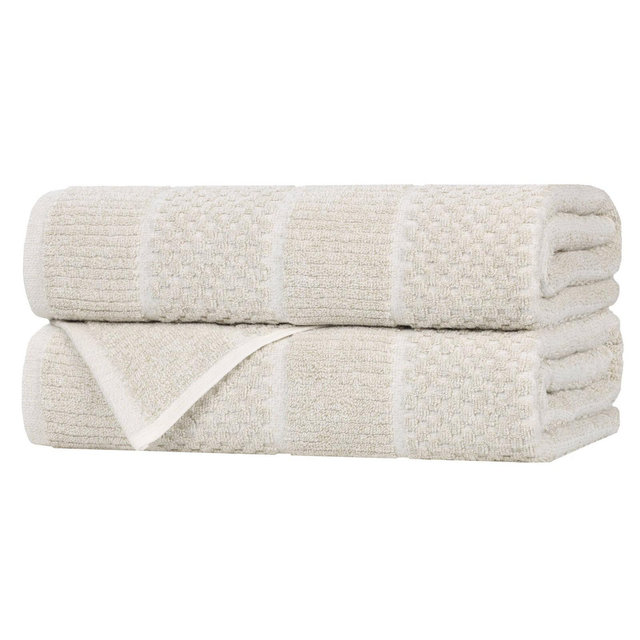 Viscose Cotton Blend Medium Weight Soft Textured Checkered and Ribbed Bath Towels, Set of 2, Beige - Blue Nile Mills