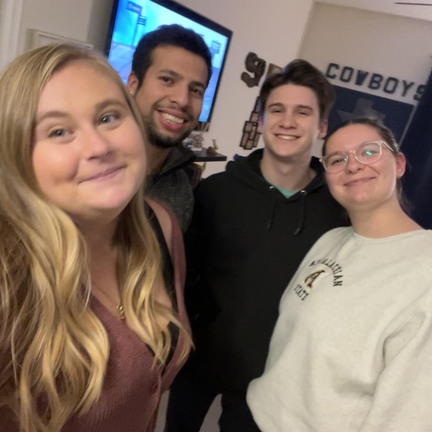 Tommy, & Abbi hanging at our place! We always love getting together for dinner & drinks when we can 😊 Kamden & Abbi knew each other through softball at Hebron. Sam & Tommy have bonded over football!