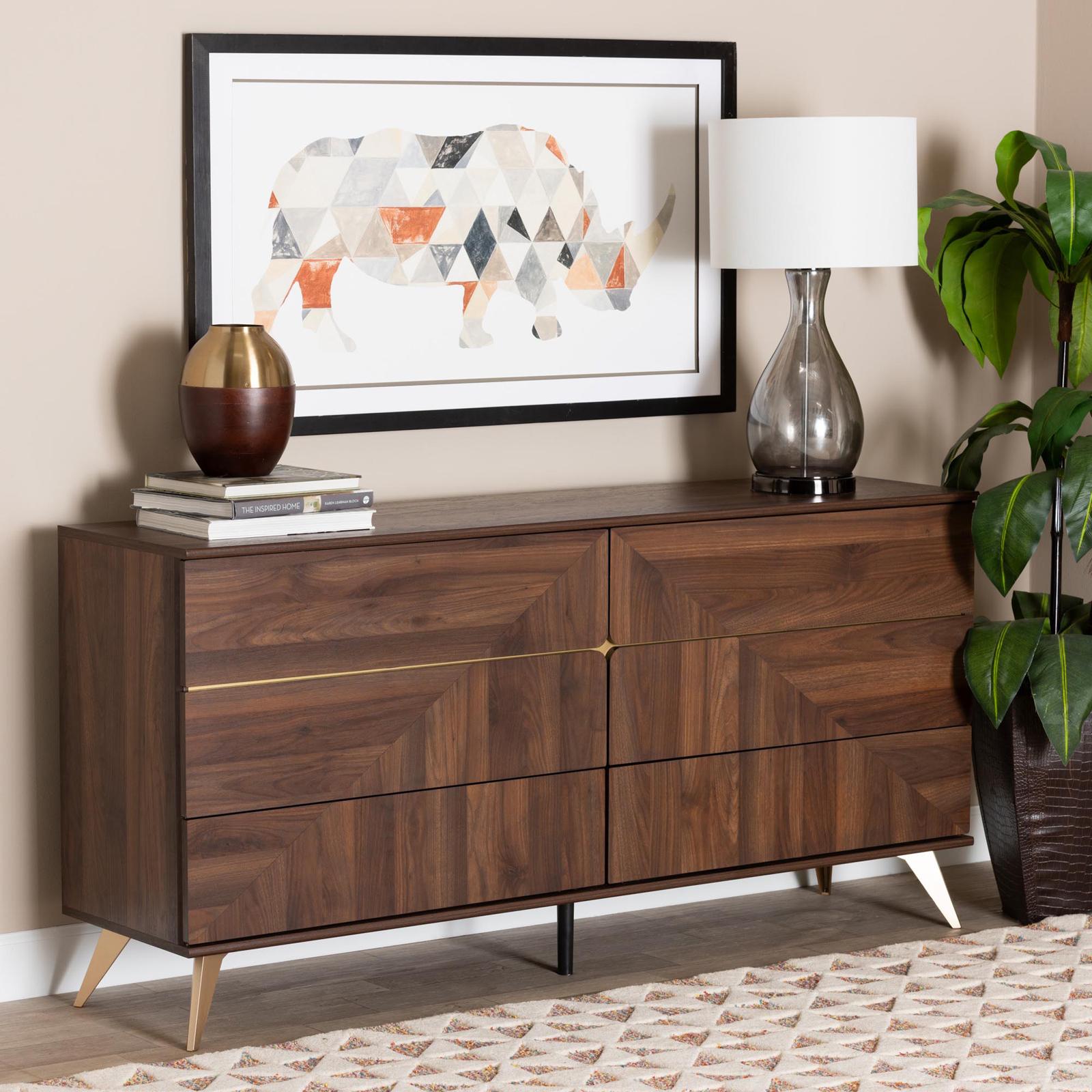 Baxton Studio Graceland Mid Century Modern 6 Drawer Dresser Zola