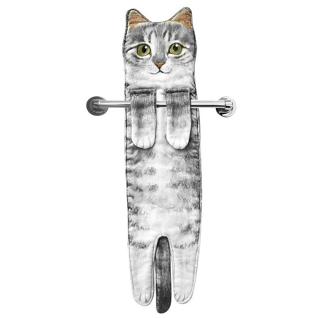 Funny Hand Towels for Bathroom Kitchen Decor - Cute Cat Hanging Hand Towel Kitchen Gadgets - Unique Housewarming Birthday Christmas Cat Lover Gift Ideas for Women Mom Lady Adults