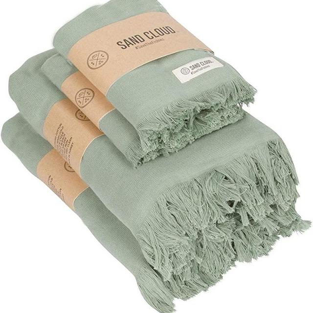 Sand Cloud Turkish Bath Towels Bundle for Bathroom, Set of 4 (Terra Sage) - Large Size - 100% Certified Organic Cotton Yarn is Lightweight, Soft & Absorbent - Premium Bath & Hand Towels Dry Faster