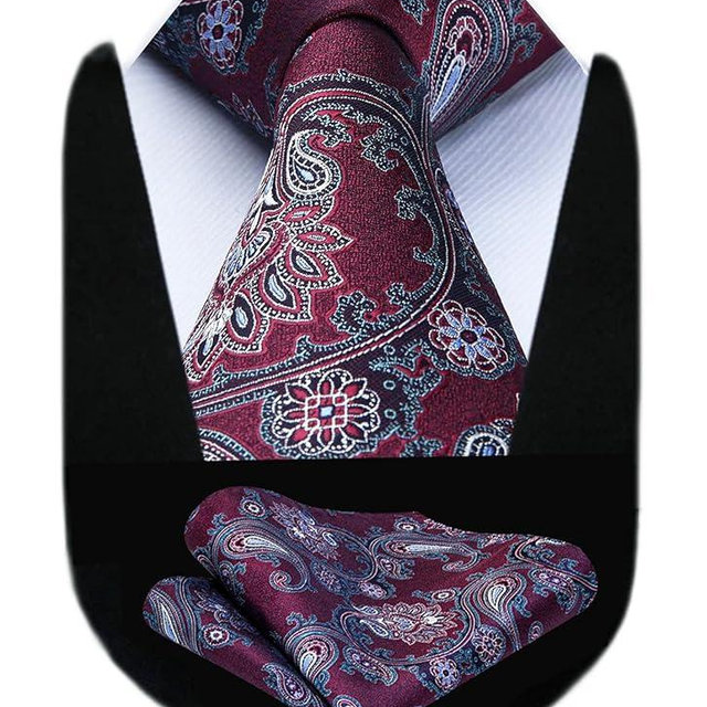 HISDERN Ties for Men Paisley Floral Tie Handkerchief Classic Woven Business Formal Necktie and Pocket Square Set Wedding