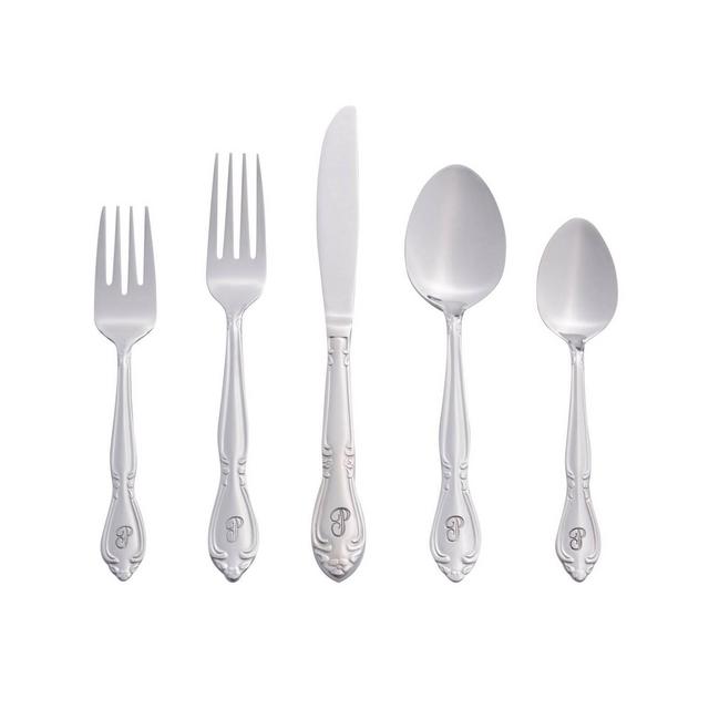 RiverRidge 46pc Personalized Rose Pattern Silverware Set P