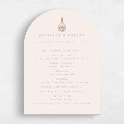 Beige Arch Wedding Program - Rustic Church