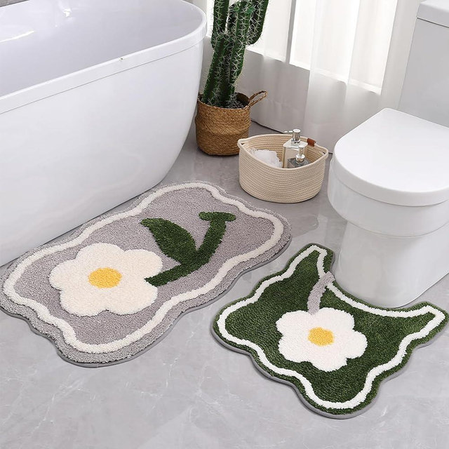 Bathroom Rug Set 2 Piece, Soft Cute Bath Mat and U-Shaped Contour Toilet Rug, Absorbent Microfiber Plush Bath Rug Set, Non-Slip Bath Carpet Machine Washable, 32x20 Plus 22x20 inches