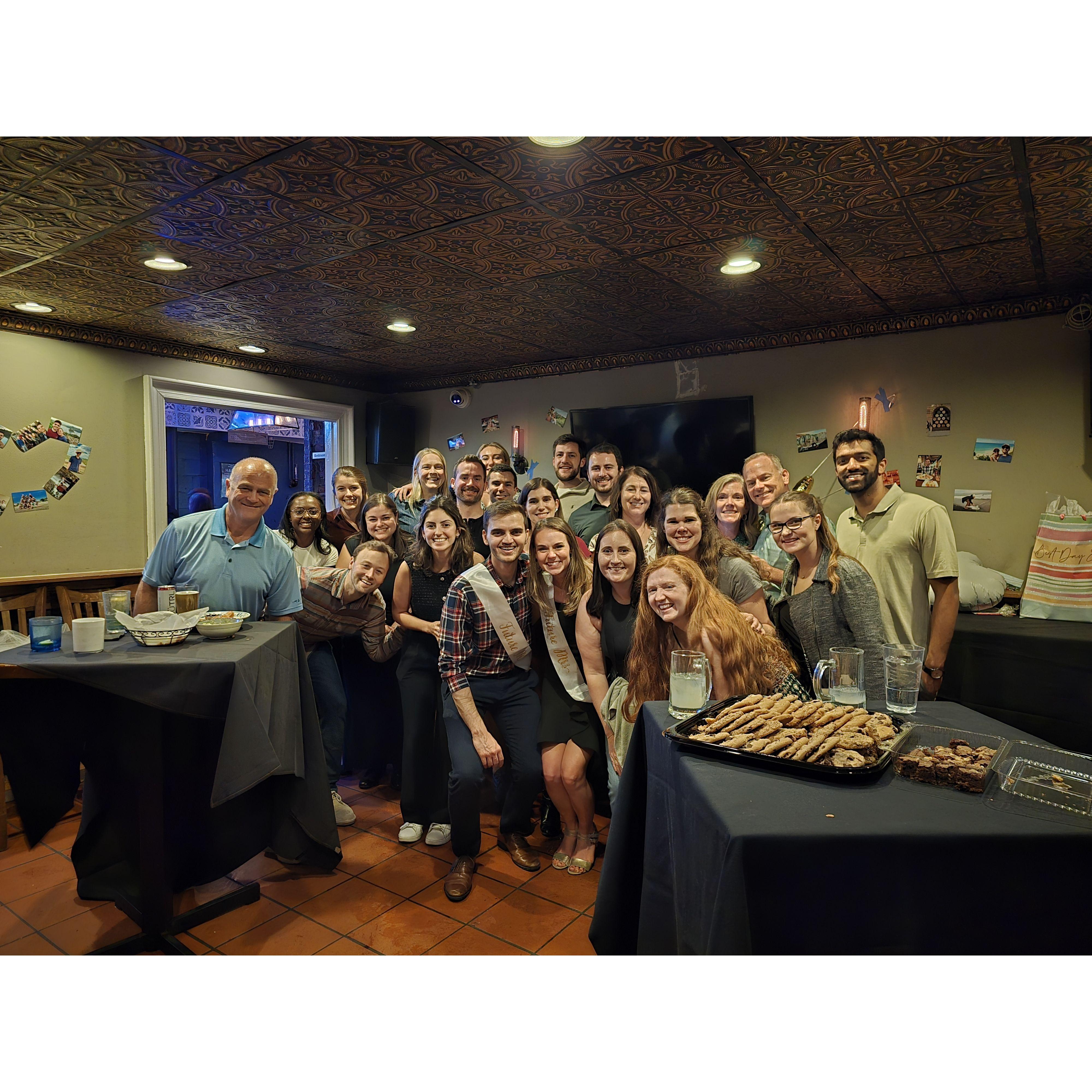 A group picture of everyone at the surprise engagement party!