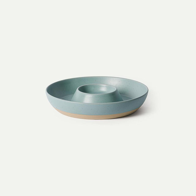 MORA Ceramic Chips and Dip Serving Tray: Large Divided Party Bowl Set for Chips & Salsa, Veggies & Dip, Fruit, Snacks, Entertaining, Hosting, etc. Minimalist Design for the Modern Hostess - Iris