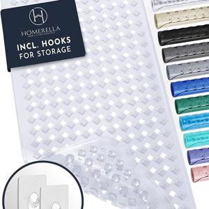 homerella® Bath Mat for Tub Non Slip Mold Resistant 35x16 - Shower Mat Non Slip Anti Mold - Bath Tub Mat Suction Cups incl. Hooks for Drying - Bathtub Mat Non Slip - ANI Slip Shower Mat Inside Tub