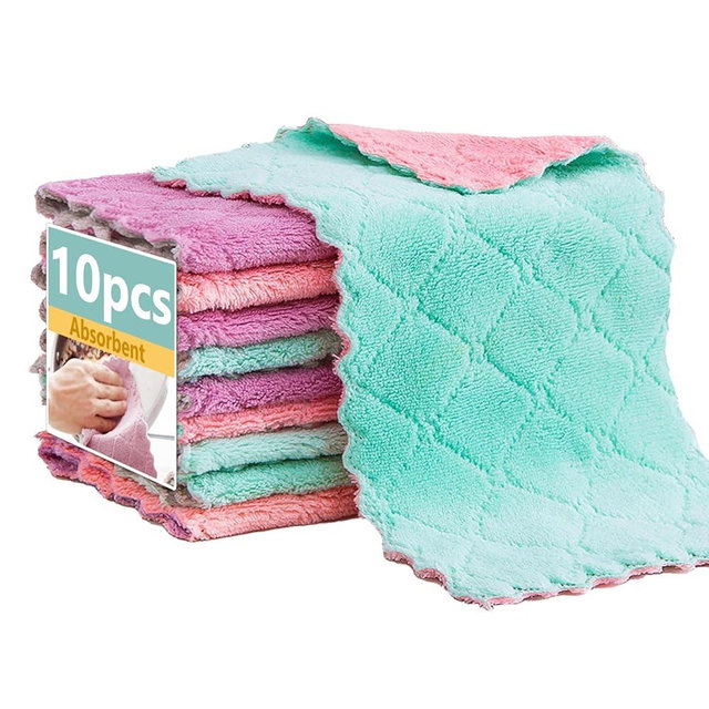 PRINKROOMY Microfiber Cleaning Cloths - Super Absorbent, Streak-Free & Lint-Free Towels for Glass, Kitchen & Home (Gray, Purple, Pink, Green) (10pcs)