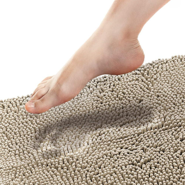 Tafts Bathroom Rugs, Extra-Thick Memory Foam Bath Mat, Ultra-Soft Chenille Microfiber, Highly Absorbent, Machine Washable, Shaggy Bath Mats for Bathroom, Non-Slip (21"x32") Almond Beige