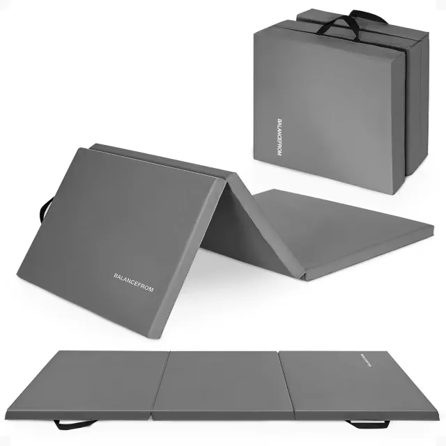 BalanceFrom Folding Gymnastics Mat Home Gym Floor Tumbling, Yoga Equipment, Gray