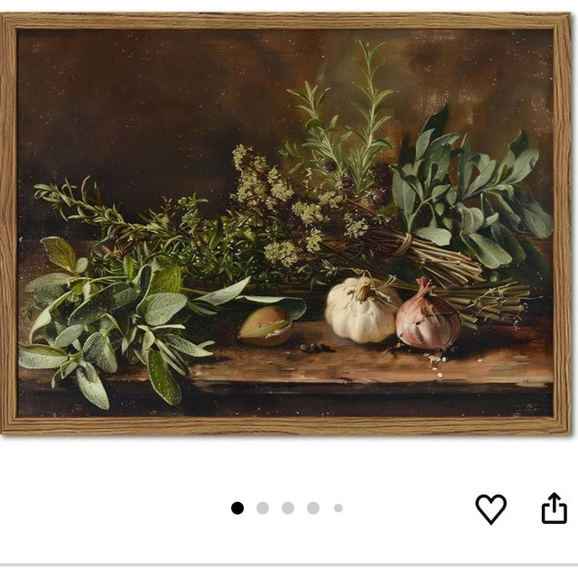 Framed Vintage Kitchen Wall Art, Rustic Garlic and Herbs Pictures Wall Decor Paintings, Farmhouse Cottagecore Canvas Prints Artwork for Home Dining Room Living Room 16x24 inch