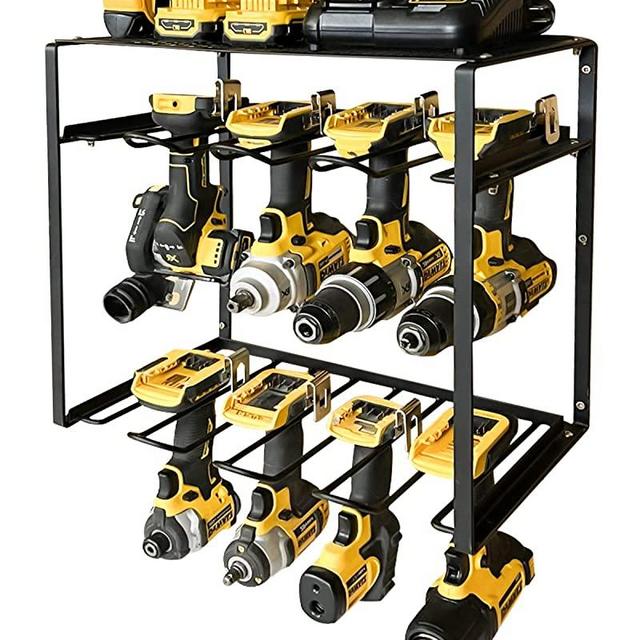 Power Tool Organizer, Heavy Duty Tool Shelf with 8 Drill Slots, Drill Holder Wall Mount, Utility Storage Rack for Cordless Drill, Tool Storage for Garage Organization, Gift for Father