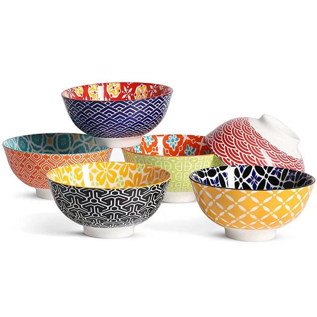 Metahom Dessert Bowls, Small Colorful Bowls 10 Oz, Ceramic Bowl Set for Ice Cream, Decorative Bowls for Snack Soup Condiments, Side Dishes, Set of 6