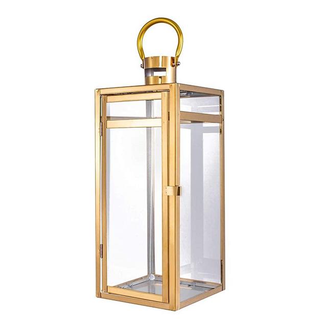 BalsaCircle 17-Inch Tall Gold Metal Lantern Candle Holder Wedding Party Reception Home Centerpieces Decorations Supplies