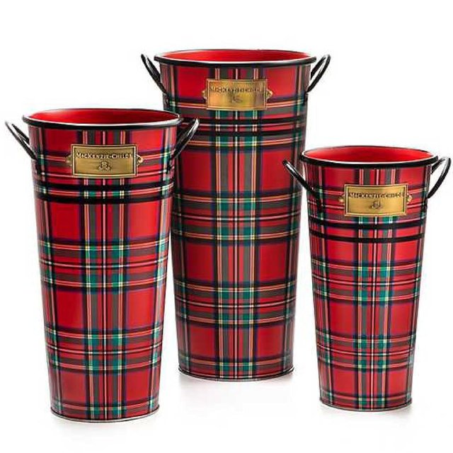 MACKENZIE-CHILDS Flower Buckets, Cute Flower Vase Set, Tartastic, Set of 3