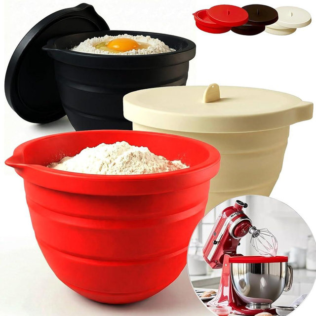 Silicone Liners for KitchenAid 4.5-5Qt Tilt-Head Stand Mixer with Lids, Thicker, Cold/Heat-Resistant & Non-Stick, Easy Clean, Kitchen Aid Accessories and Attachments (3PCS-foldable)