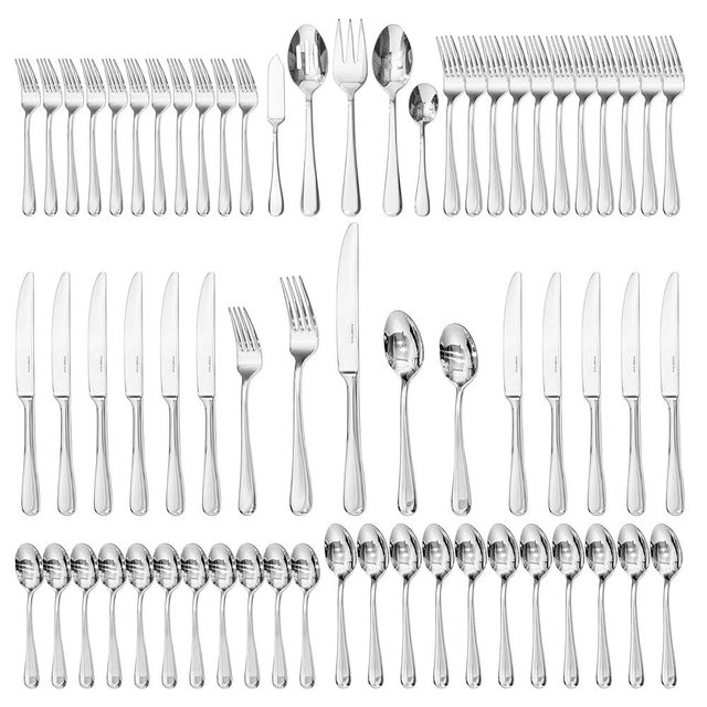 KINGSTONE 65 Pieces Silverware Set for 12, Premium Stainless Steel Flatware Set with Serving Utensils, Heavy Duty and Modern Design Cutlery Set, Mirror Polished, Dishwasher Safe