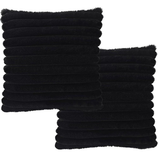 2 Pack 18x18 Pillow Cover Velvet Pillow Covers, Faux Fur Square Throw Pillow Covers for Living Room Decorations Throw Pillow Case, Throw Pillow Cover Cushion Cover for Home Sofa Bedroom Car, Black