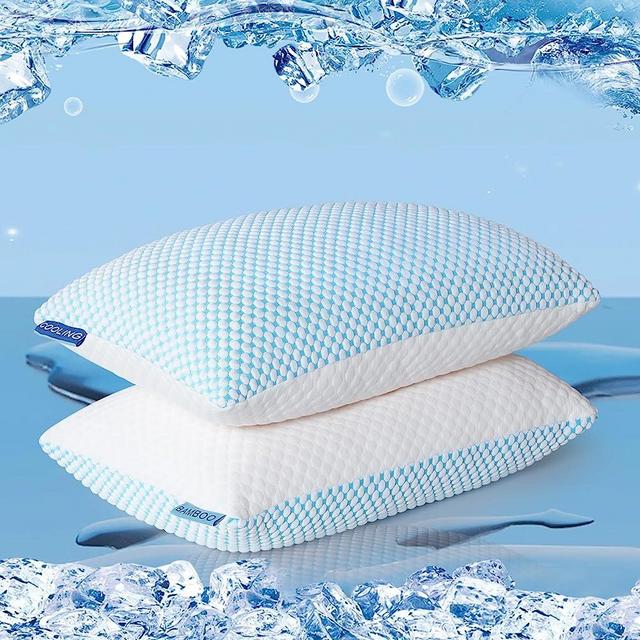 EASELAND Cooling Pillows for Sleeping - Firm Support from Shredded Memory Foam Fill(Adjustable Loft), Hypoallergenic Breathable Bamboo Rayon Pillow - King Size 2 Pack
