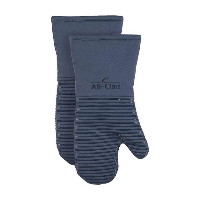 Extra Long Silicone Oven Mitts Heat Resistant 500 Degrees, 2 Pack, 14"x7" Indigo, All-Clad Kitchen Textiles