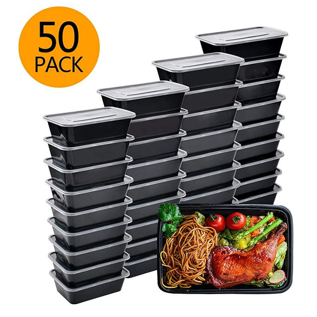 Meal Prep Containers, 50 Pack Bento Boxes Disposable Plastic Bento Insulated Lunch Box Reusable Healthy Food Storage Containers with Lids for Dishwasher Freezer Safe (750ML/ 26 OZ)