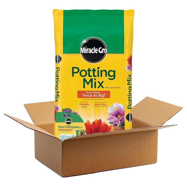 Miracle-Gro Potting Mix for Container Plants, Flowers and Vegetables, 2 cu. ft. & 24 Pack Indoor Plant Food Spikes, Continuous Feeding for Houseplants