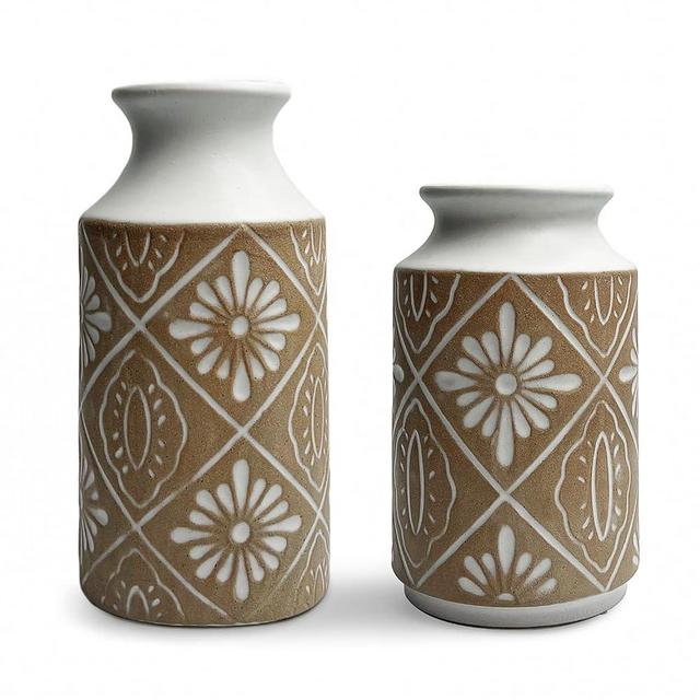 LIZOFER Rustic Ceramic Vase Set of 2 for Living Room Bedroom 11.02'' and 9.05'' Large Unique Flower Vases for Home Decor Office Centerpieces Fireplace Vintage Antique Farmhouse Modern Gift for Plant