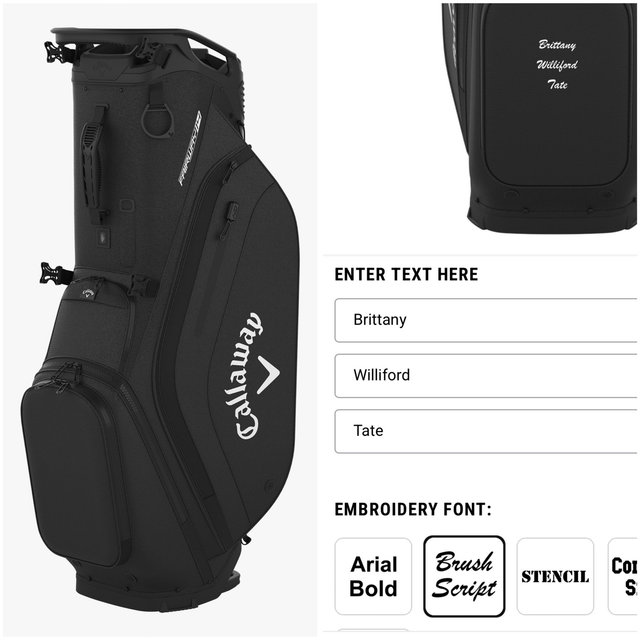 Fairway 14 Stand Bag - Black - Personalized 3 Lines "Brittany Williford Tate"