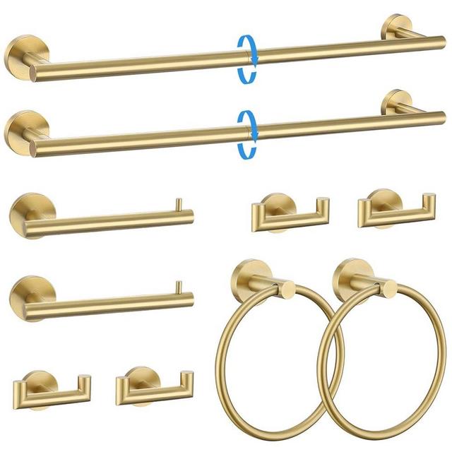 10-Piece Brushed Gold Towel Bar Set Bathroom Hardware Set Include 23.6in Towel Bar Toilet Paper Holder Towel Ring Upgraded Towel Hooks Towel Holder Set for Bathroom Stainless Steel Wall-Mounted