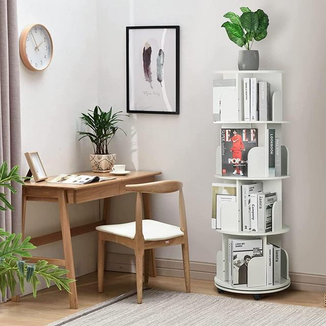 ybaymy 4 Tier Rotating Bookshelf, 360°Rotating Stackable Shelves Floor-Standing Storage Display Rack Used in Bedrooms Living Rooms Study Office (51"x18"x12.4")