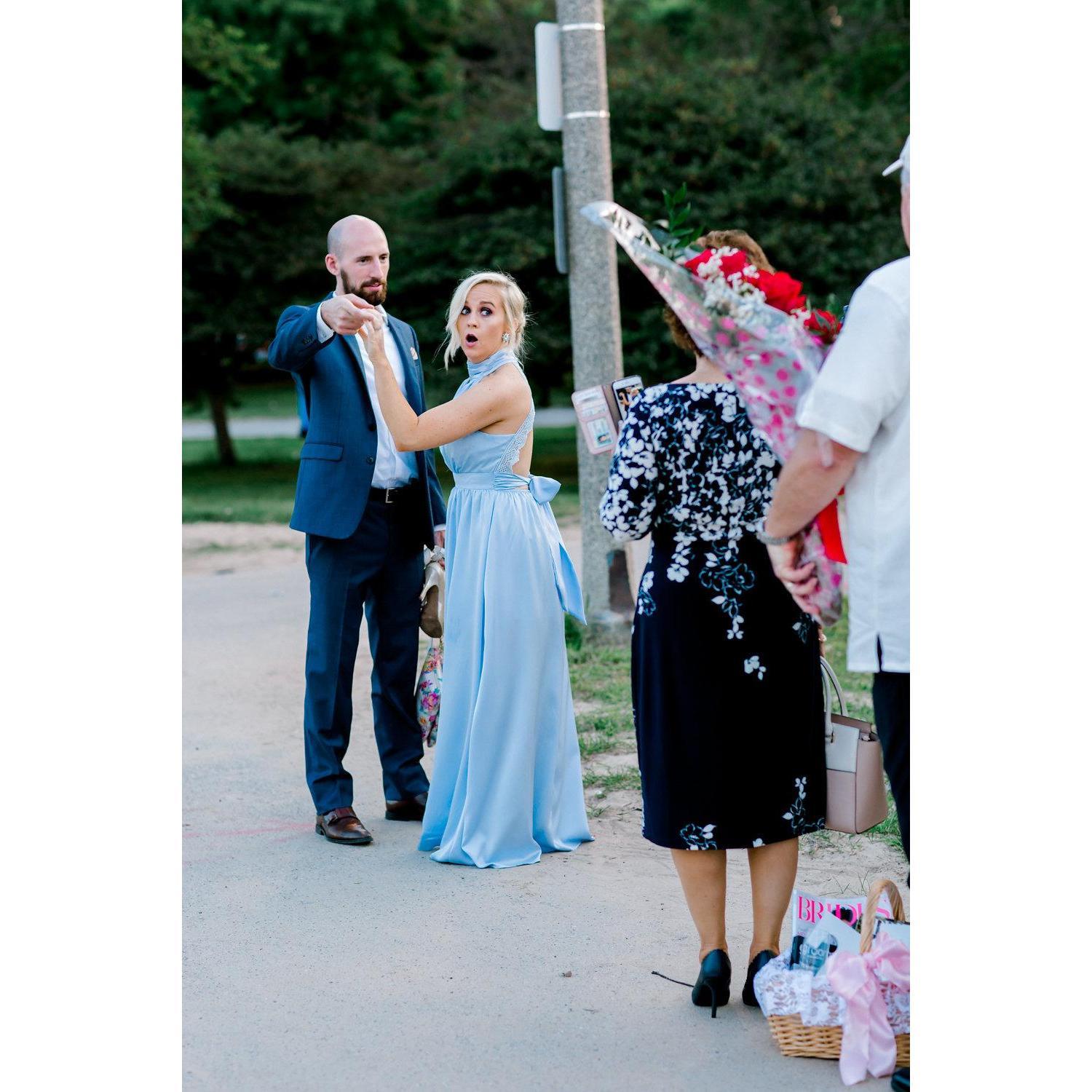 Surprising Mandy with her parents! Photo credit: Denise Espinosa. Aug 3, 2018