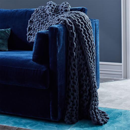 Chunky Tape Knit Throw - Shadow Blue