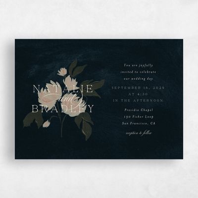Darkest Teal, Blue Wedding Invitation - Brocard Landscape